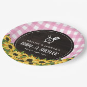 Roze Gingham & Zonnebloemen Rustieke Baby-Q Douche Papieren Bordje (Gekanteld)