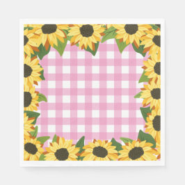 Roze Gingham & Zonnebloemen Servet