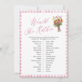 Roze Gingham Zou Ze Liever Bruiloftsspel Kaart (Voorkant)