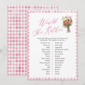 Roze Gingham Zou Ze Liever Bruiloftsspel Kaart (Voorkant / Achterkant)