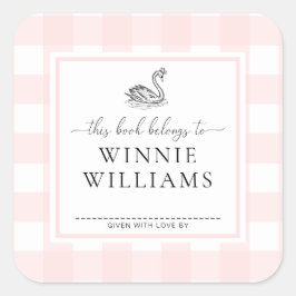 Roze Gingham Zwaan Boekplaat Sticker