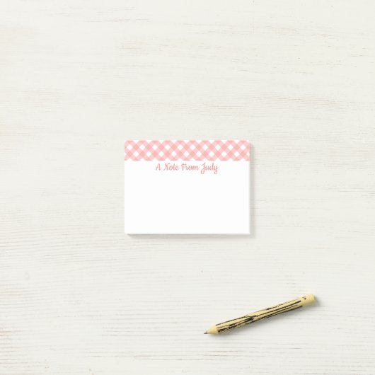 Roze Ginghamruitpatroon Post-it® Notes (Op bureau)