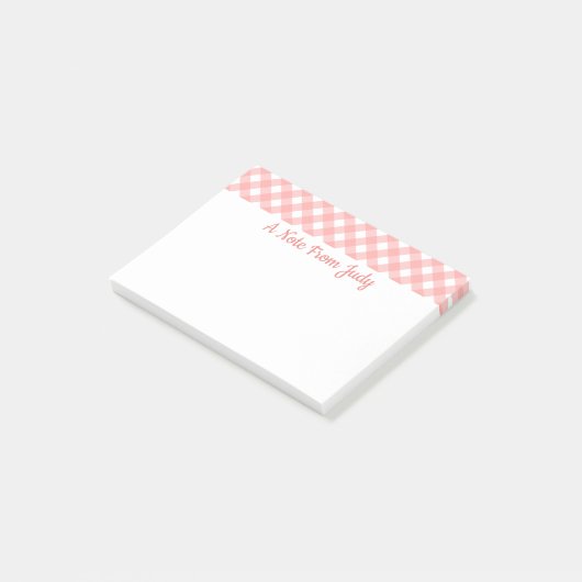 Roze Ginghamruitpatroon Post-it® Notes (Schuin)
