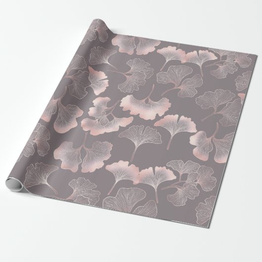 Roze Ginkgo-blad Botanisch Patroon Cadeaupapier (Uitgerold)