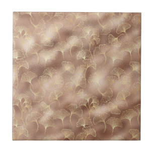 Roze Ginkgo-blad met luxe gouden accenten Tegeltje