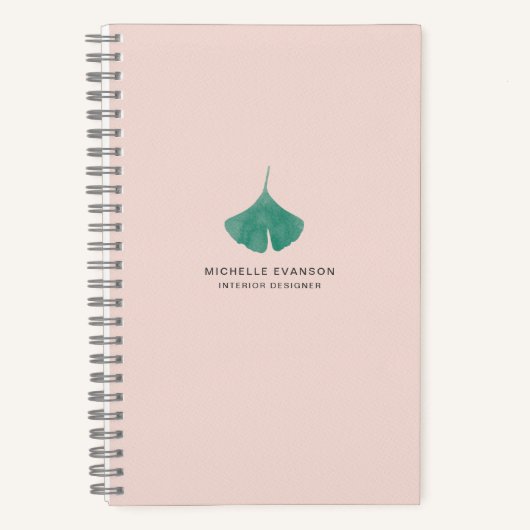 Roze Ginkgo Leaf Eenvoudige Natuur Notitieboek (Voorkant)