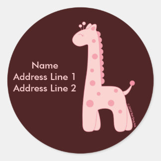 Roze Giraffe adreslabel Ronde Sticker