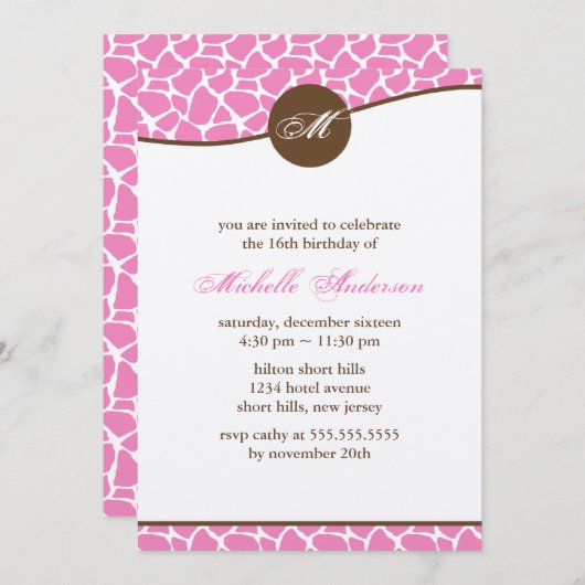 Roze Giraffe Afdrukdag Kaart (Voorkant / Achterkant)