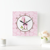 Roze Giraffe Afdrukken Aangepaste Neursery Clock Vierkante Klok (Huis)