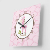 Roze Giraffe Afdrukken Aangepaste Neursery Clock Vierkante Klok (Hoek)