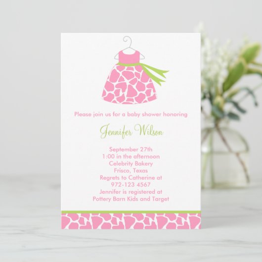 Roze Giraffe Afdrukuitnodiging Baby shower Kaart (Staand voorkant)