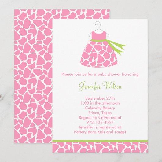 Roze Giraffe Afdrukuitnodiging Baby shower Kaart (Voorkant / Achterkant)