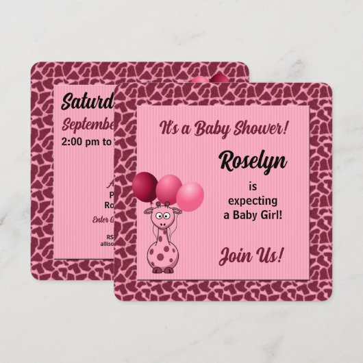 Roze Giraffe Animal Print Baby shower Kaart (Voorkant / Achterkant)