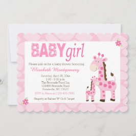 Roze Giraffe Baby Girl Opgeroepen 5x7 Uitnodiging