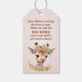Roze Giraffe Baby Meisje Safari Douche Bottle Favo Cadeaulabel (Voorkant)
