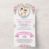 Roze Giraffe Baby shower All In One Uitnodiging (Binnen)