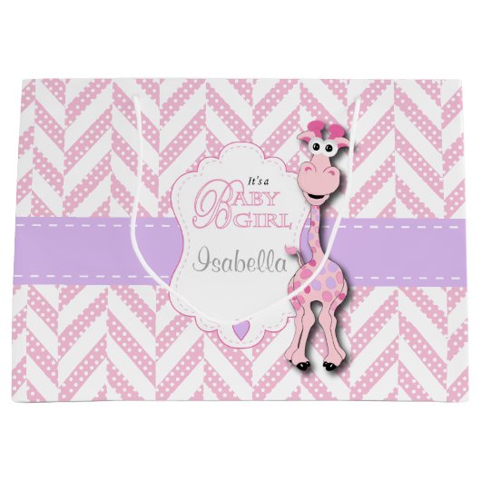 Roze Giraffe Baby shower Groot Cadeauzakje (Voorkant)