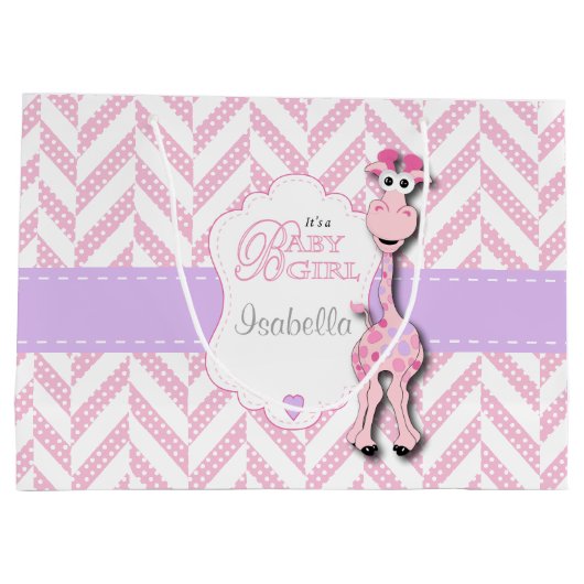Roze Giraffe Baby shower Groot Cadeauzakje (Achterkant)