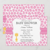 Roze Giraffe Baby Shower Invitaties Kaart (Voorkant / Achterkant)