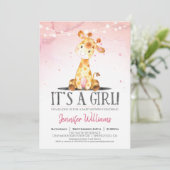 Roze Giraffe Baby shower meisje uitnodiging (Staand voorkant)