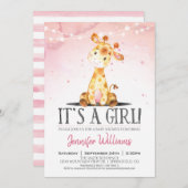 Roze Giraffe Baby shower meisje uitnodiging (Voorkant / Achterkant)