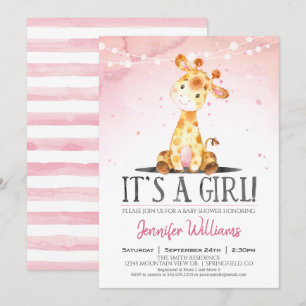 Roze Giraffe Baby shower meisje uitnodiging