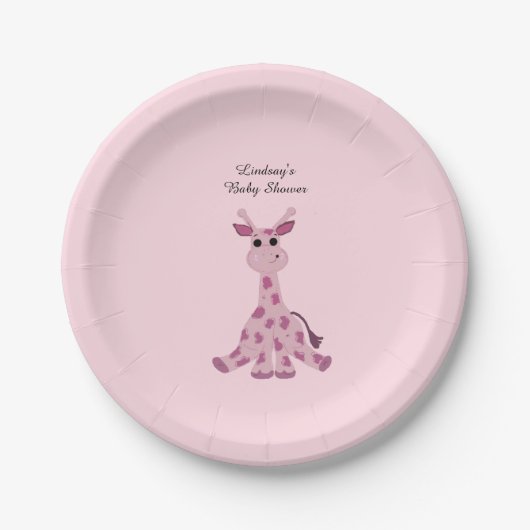 Roze Giraffe Baby shower Papieren Bordje (Voorkant)