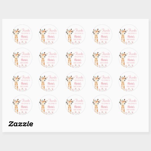 Roze Giraffe Baby shower Sticker (Vel)
