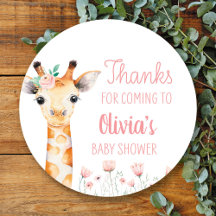 Roze Giraffe Baby shower Sticker