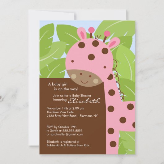 Roze Giraffe Baby shower Uitnodiging (Voorkant)