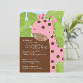 Roze Giraffe Baby shower Uitnodiging (Staand voorkant)