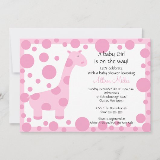 Roze Giraffe Baby shower Uitnodiging (Voorkant)