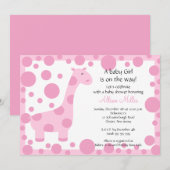 Roze Giraffe Baby shower Uitnodiging (Voorkant / Achterkant)