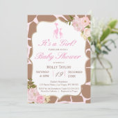 Roze Giraffe Baby shower Uitnodiging (Staand voorkant)