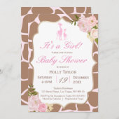 Roze Giraffe Baby shower Uitnodiging (Voorkant / Achterkant)