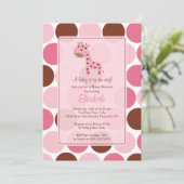 Roze Giraffe Baby shower Uitnodiging (Staand voorkant)
