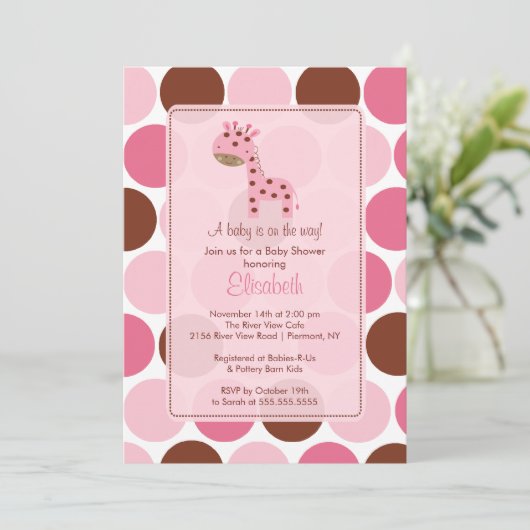 Roze Giraffe Baby shower Uitnodiging (Staand voorkant)