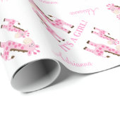 Roze Giraffe Baby shower Verpakkingspapier Cadeaupapier (Rol Hoek)