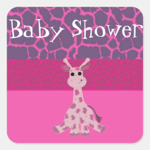 Roze Giraffe Baby shower Vierkante Sticker