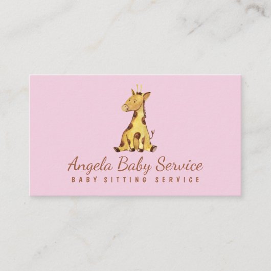 Roze Giraffe Baby Visitekaartje (Voorkant)