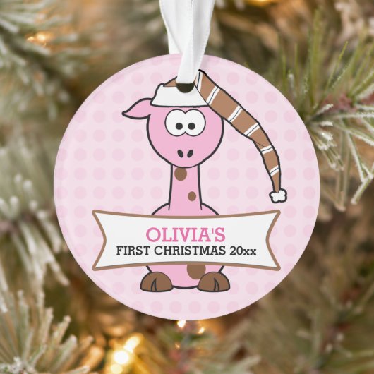 Roze Giraffe Baby's 1e Kerstmis Ornament (Boom)