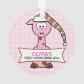 Roze Giraffe Baby's 1e Kerstmis Ornament (achterkant)
