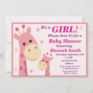 Roze giraffe babyshower uitnodiging