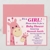 Roze giraffe babyshower uitnodiging (Voorkant / Achterkant)