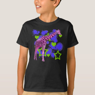 Roze Giraffe Blauwe Groene Sterren Harten T-shirt