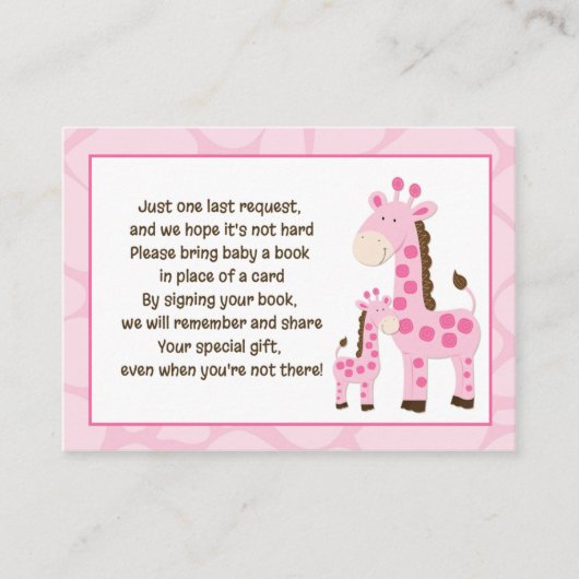 Roze Giraffe Book Request Cards Informatiekaartje (Voorkant)