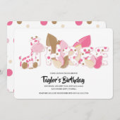 Roze Giraffe derde verjaardag uitnodiging (Voorkant / Achterkant)