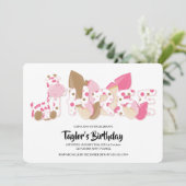 Roze Giraffe derde verjaardag uitnodiging (Staand voorkant)