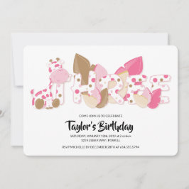 Roze Giraffe derde verjaardag uitnodiging