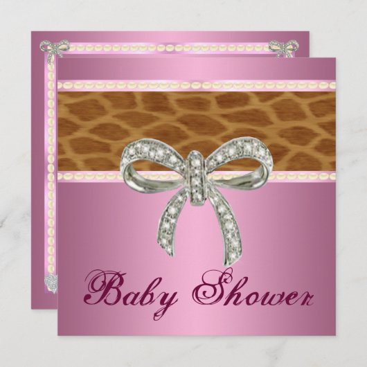 Roze Giraffe Diamond Bow Baby shower Kaart (Voorkant / Achterkant)